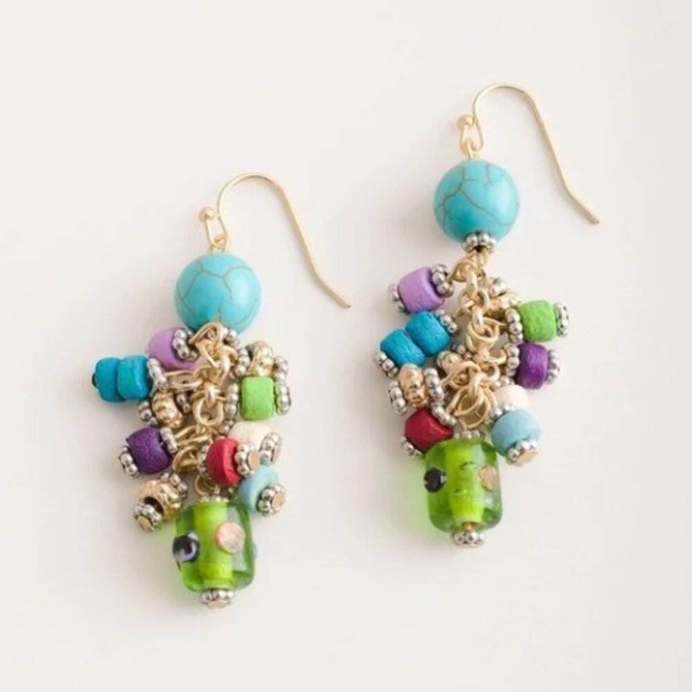 Chico's Cluster Earrings Beaded Turquoise Multi-Colored Handcrafted NWT - Picture 1 of 5